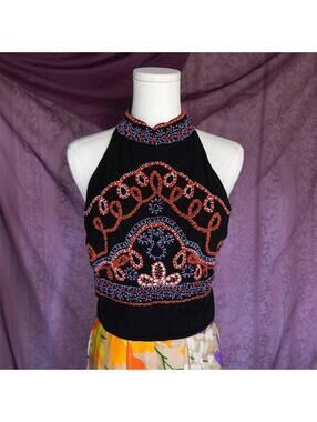 Free People Beaded Halter Top Festival Boho Y2K